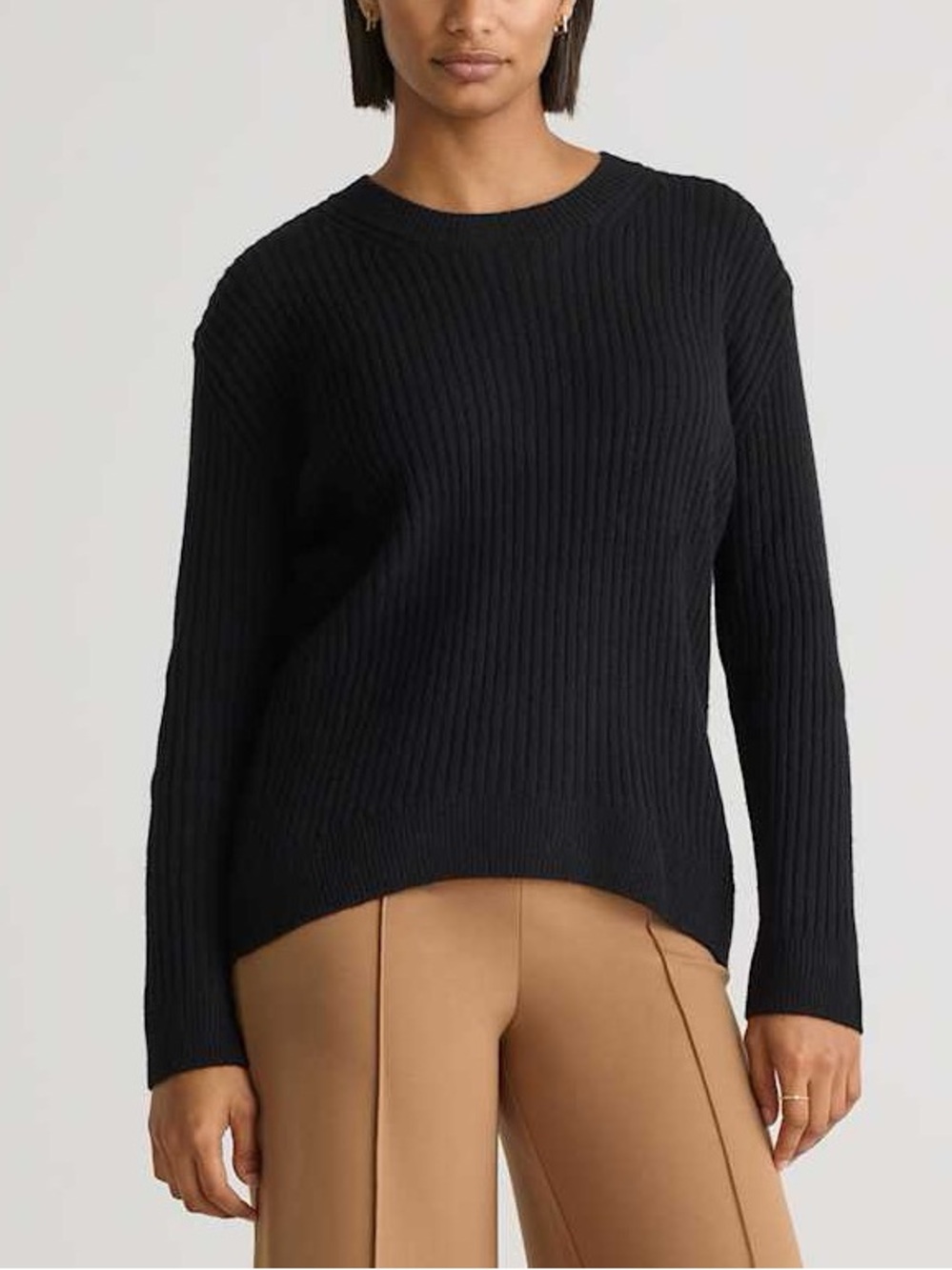 Quince 100% Mongolian Cashmere Sweater M Black Ribbed Knit Pullover Old Money